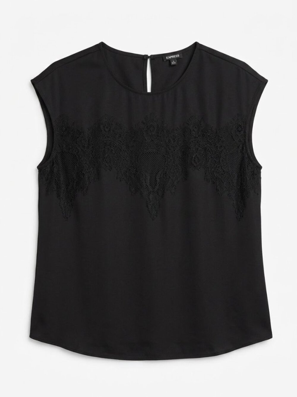 Express Black Lace Applique Cap Sleeve Blouse Shell Top S